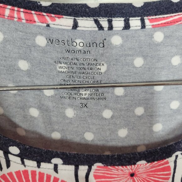 Westbound Womens Top 3X Plus Tee Cap Sleeve Red Geometric Cotton Blend GEO222E - Picture 8 of 9